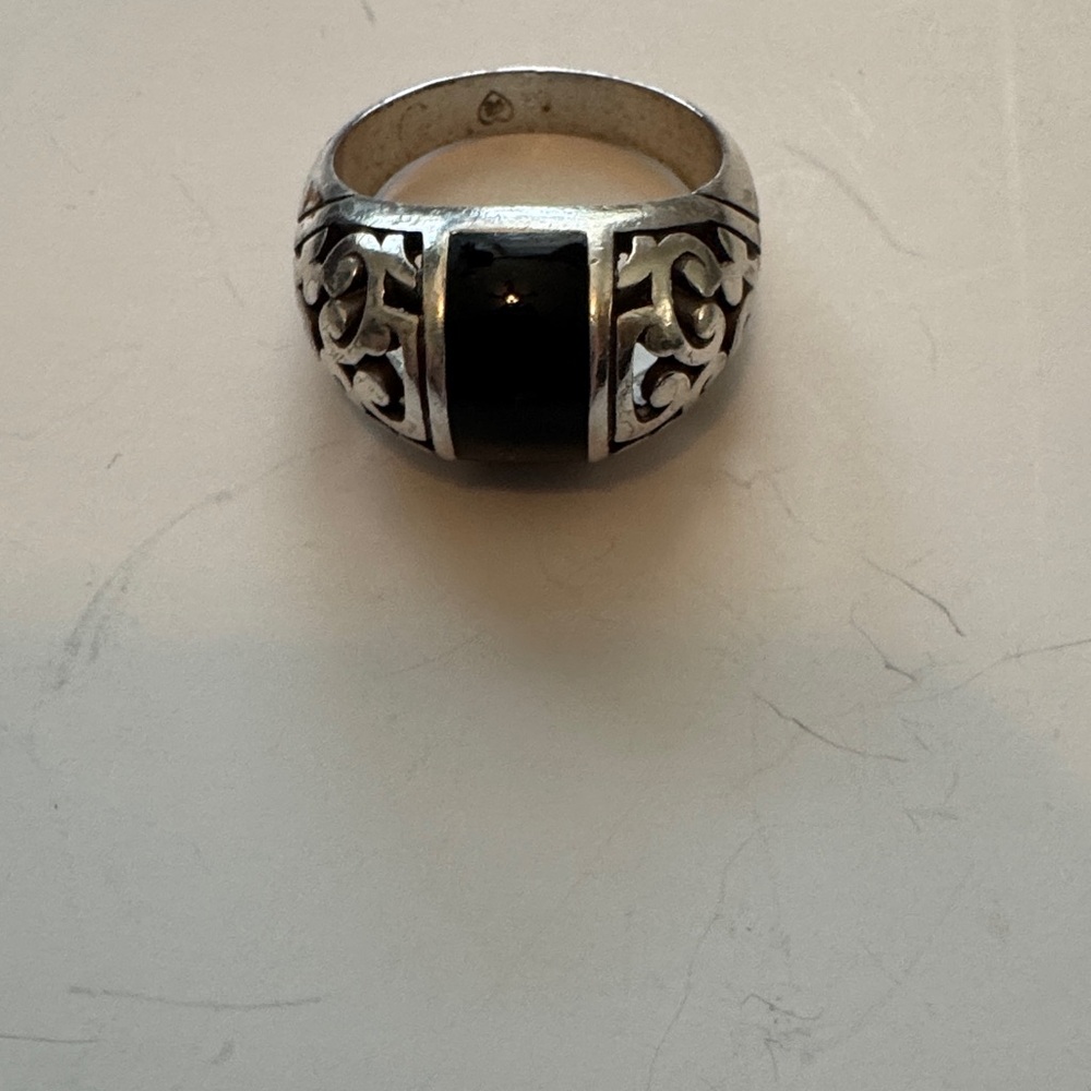 Brighton Silver Ring with Black Stone